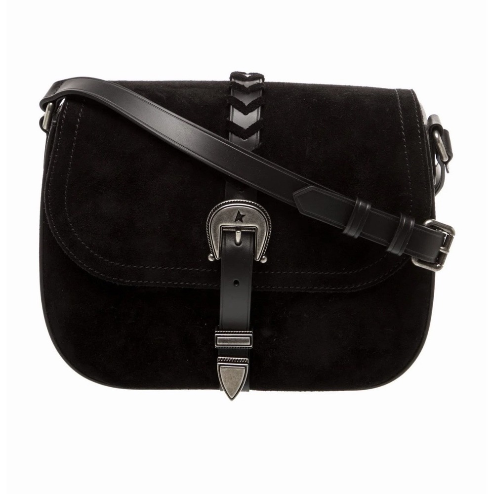 Authentic $980 GOLDEN GOOSE Black Rodeo Medium Suede Saddle Shoulder Bag